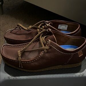 Clarks Dark Brown Leather Loafers with Tan Accents